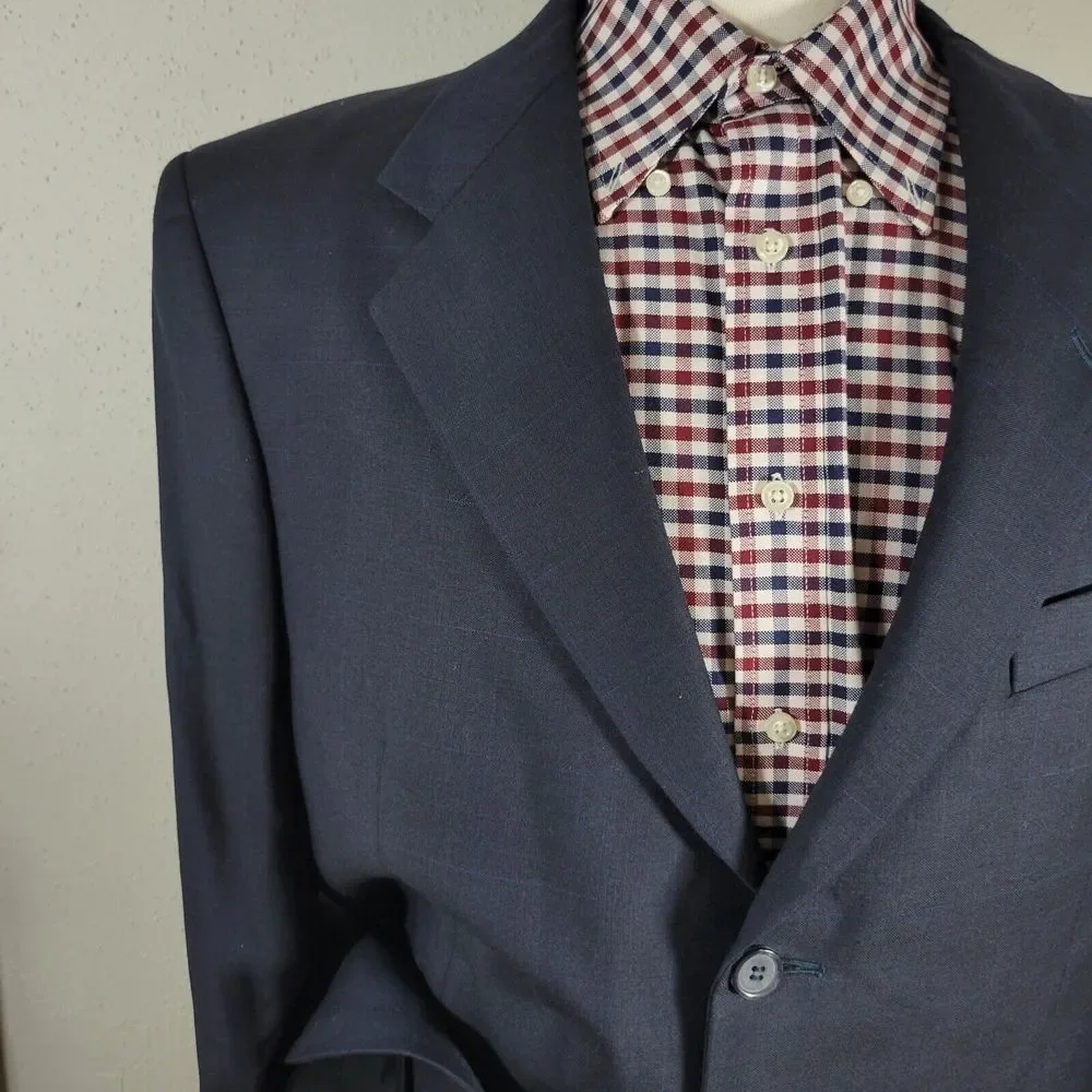 Vitale Barberis Men's Sport Coat‎ Blazer Three Button Navy Blue Wool 100s Sz 44R